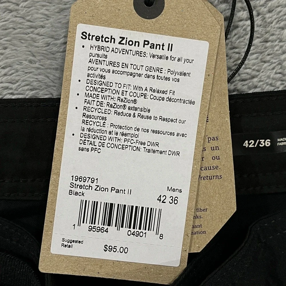 PrAna Stretch Zion Pant II Pants Mens 42x36 Straight Leg Relaxed Hiking Roll Up